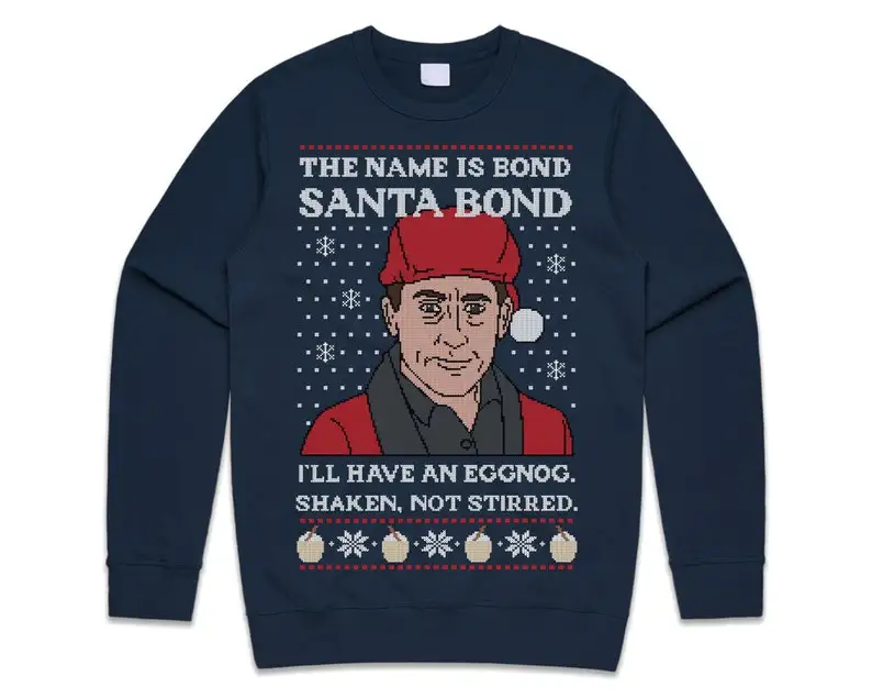 Sweter świąteczny Michaela Scotta Santa Bond, bluza, świąteczny sweter, seria telewizyjna The Office, zabawna bluza z kapturem na jesień i zimę, termiczna