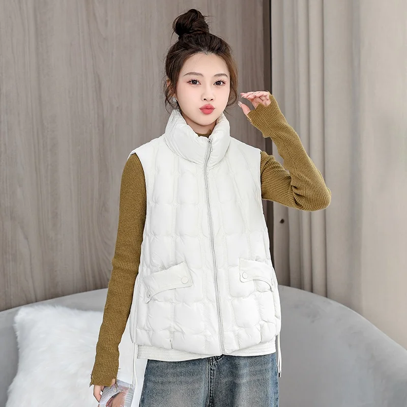 

Теплый жилет из полиэстера с наполнителем, женский модный жилет с воротником-стойкой, свободная посадка, универсальная молодежная утягивающая верхняя одежда