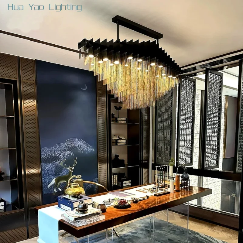 Modern chandeliers Living room Aluminum chain fringe decorative lights Restaurant Villa Hotel Designer luxury chandeliers