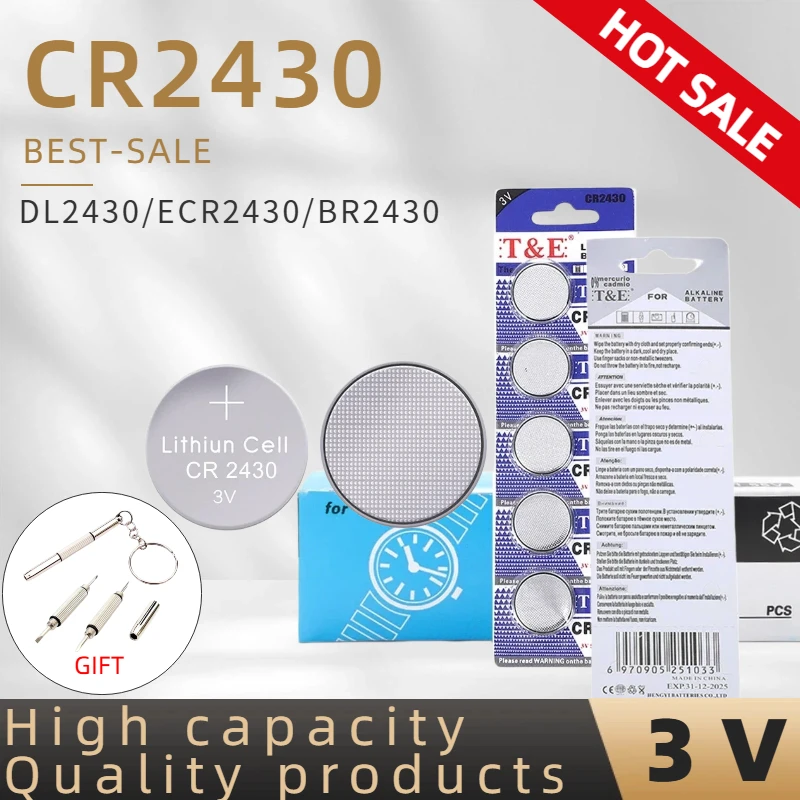 CR2430 3V 280mAh Lithium Button Coin Battery DL2430 BR2430 for Key Fobs Watches Clocks Remotes
