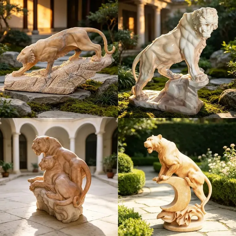 Sunset Jade Solid Downward Sloping Tiger Shaped Crafts Textured Rock Base Suitable For Manor Chinese Garden Outdoor