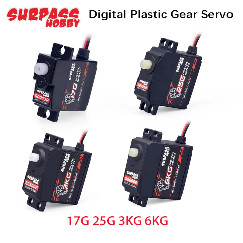 4Pcs NEW Override Digital Servo Mechanism Hobby 17G 25G 3KG 6KG Plastic Gear Micro Servo For 1/8 1/10 RC Aircraft Glider Robot