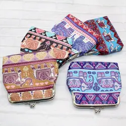 Ethnic Style Women Mini Wallet Cute Cartoon Elephant PU Leather Mini Coin Purses Clutch Money Bag Hasp Change Pouch Coin Bag