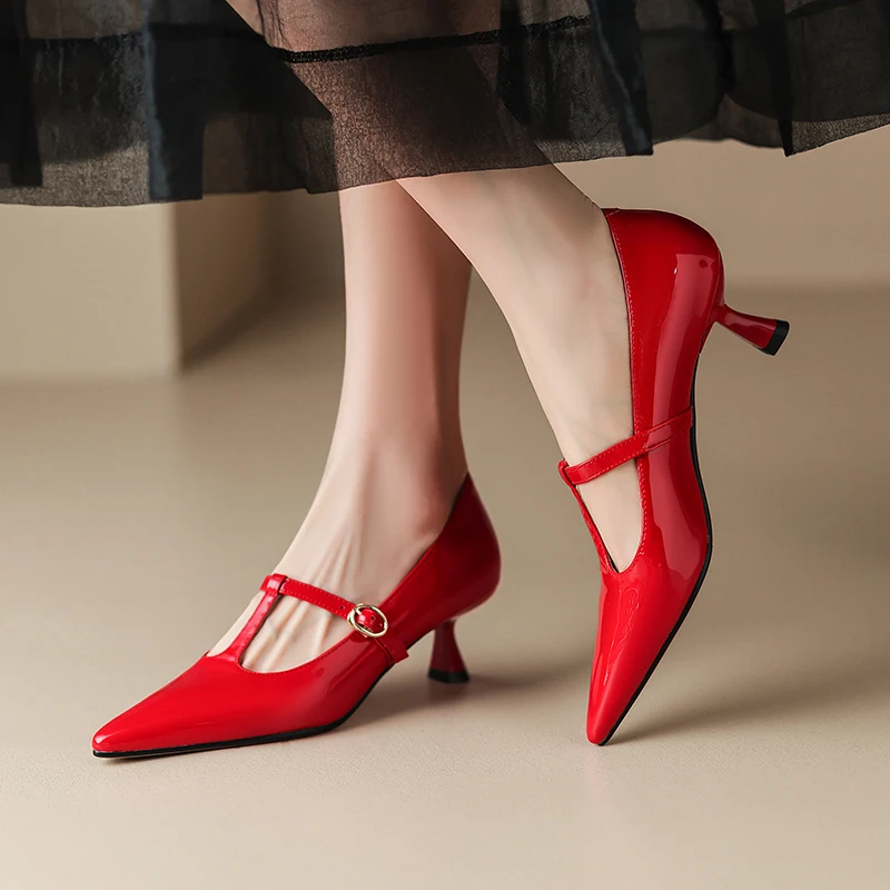 2026 spring autumn women pumps natural leather plus size 22-28.5cm sheepskin+cowhide+pigskin pointed toe high heel women shoes