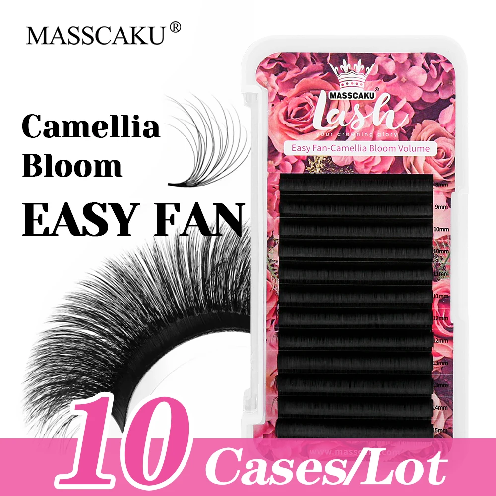 

10cases/lot Customized Private Label Synthetic Mink Camellia Blooming Eyelash 8-20mm and Mix Size Auto Fanning Lash by MASSCAKU