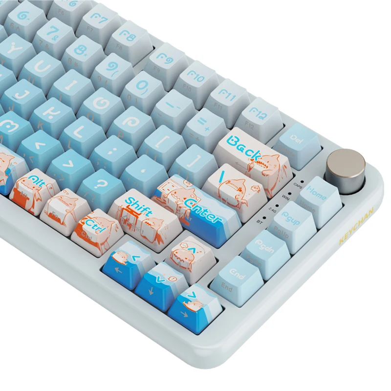 Five-sided hot sublimation pink shark theme keycaps Customized keycaps Side engraved transparent characters