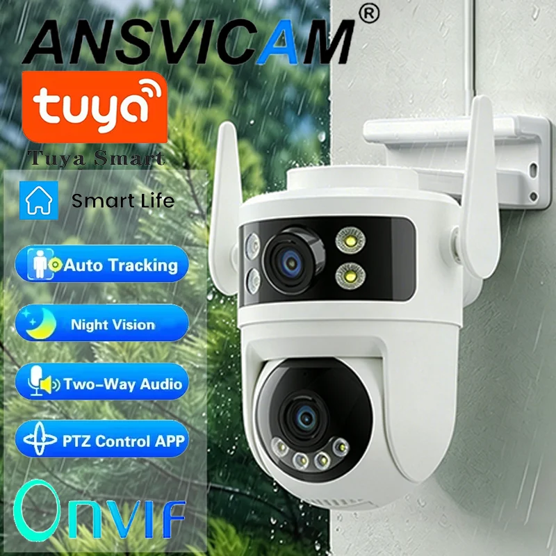 TUYA Dual Lens 8MP WIFI Camera 2.4G Outdoor 350° PTZ Security Surveillance Camera Digital Zoom Auto Tracking Night Vision Cam