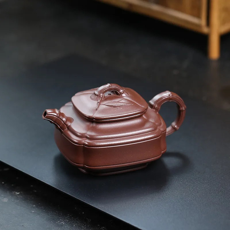 Square Bamboo Drum 310Cc Original Mineral Purple Clay Handmade Teapot Set Business Gift Tea Ceremony Supplies