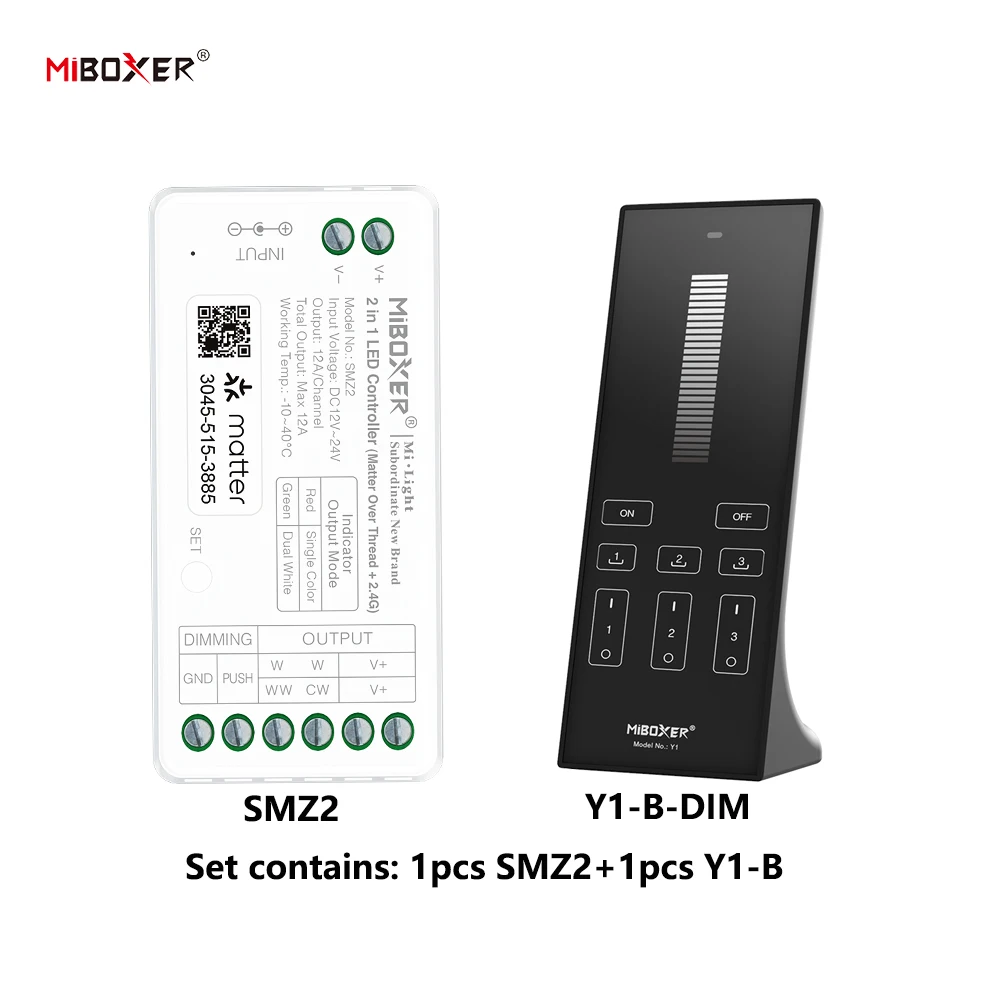 Miboxer SMZ2+Y2 DC12-24V 2in1 Controller Matter Over Thread+2.4GHz Tuya APP WIFI Control Single/Double Color CCT LED Strip Light