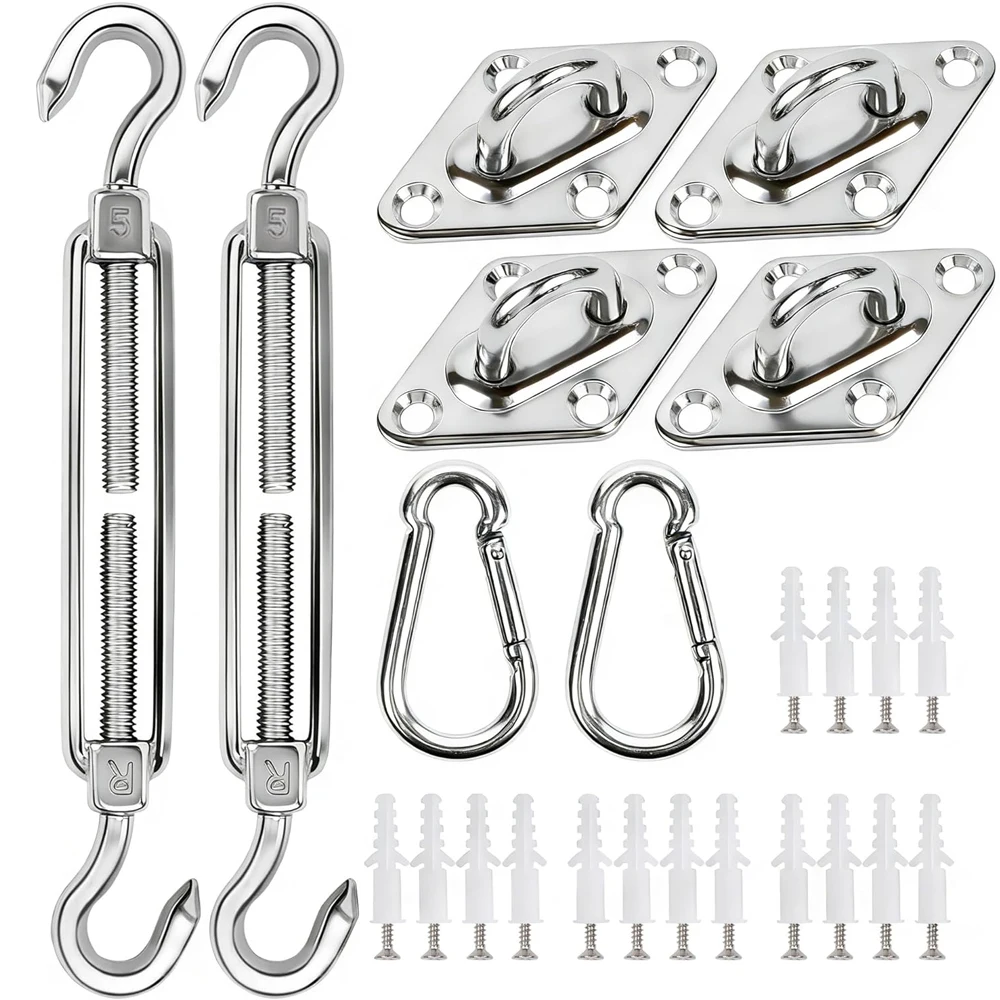 Stainless Steel Sun Shade Sail Install Attachment Set Heavy Duty Camping Tent Hardware Kit for Home Garden Sunshade Fixing Tools