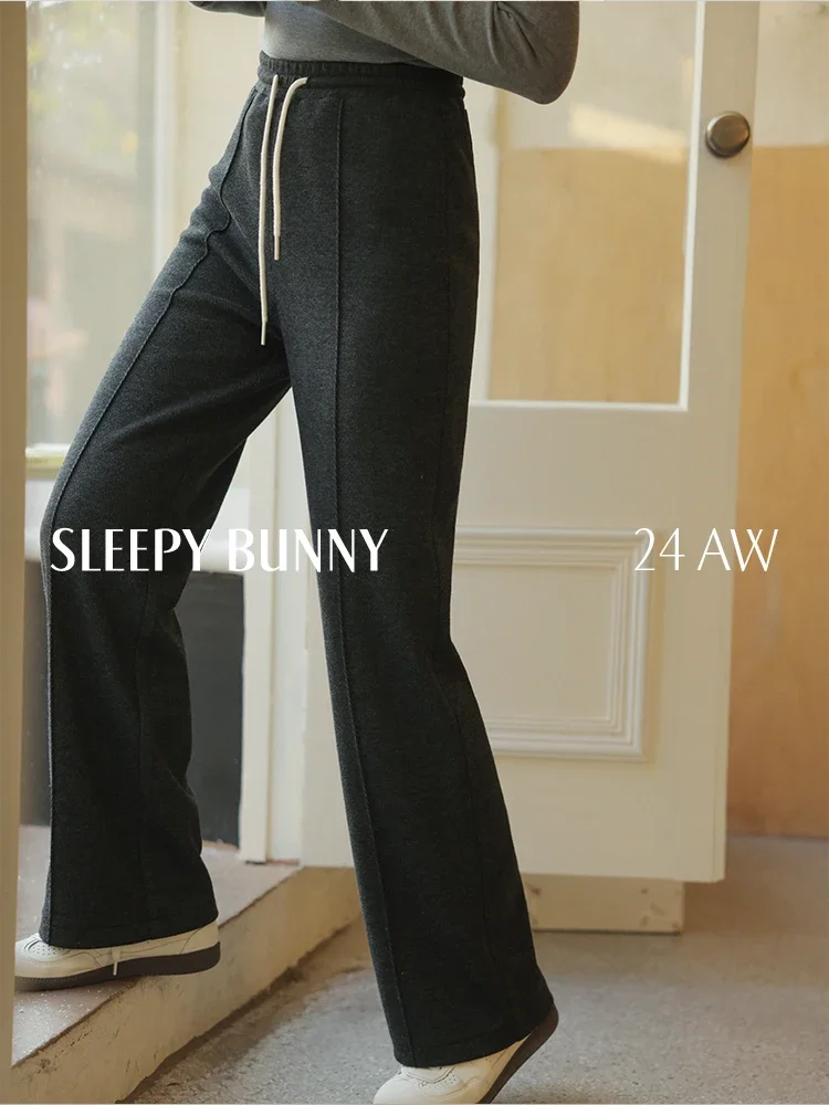 

Winter Casual Loose Fit Straight-Leg Pants for Women Contrast Drawstring High-Waist Thickened Warm 2024 Stylish Korean Trousers