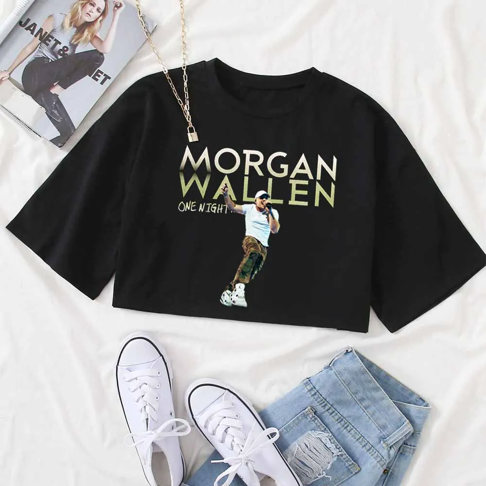 Morgan Wallen 2024 Tour Shirt Women Crop Tops Girl Fashion Summer Crewneck Short Sleeve T-shirt