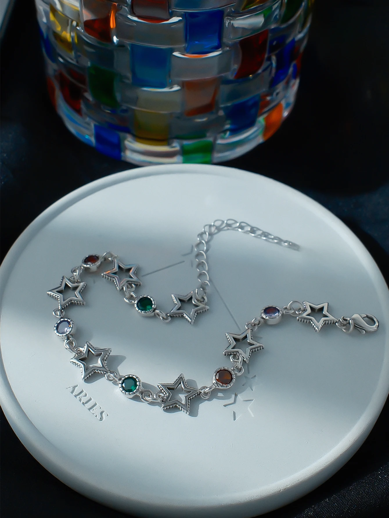 Simple Colorful Zircon Star Bracelet for Women, Niche Personality Hip-Hop Style, High-End Versatile Five-Pointed Star Jewelry