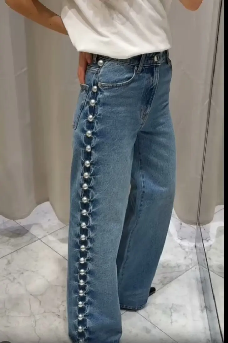 

Новые модные повседневные джинсы свободного покроя с высокой талией и вышивкой на пуговицах для женщин