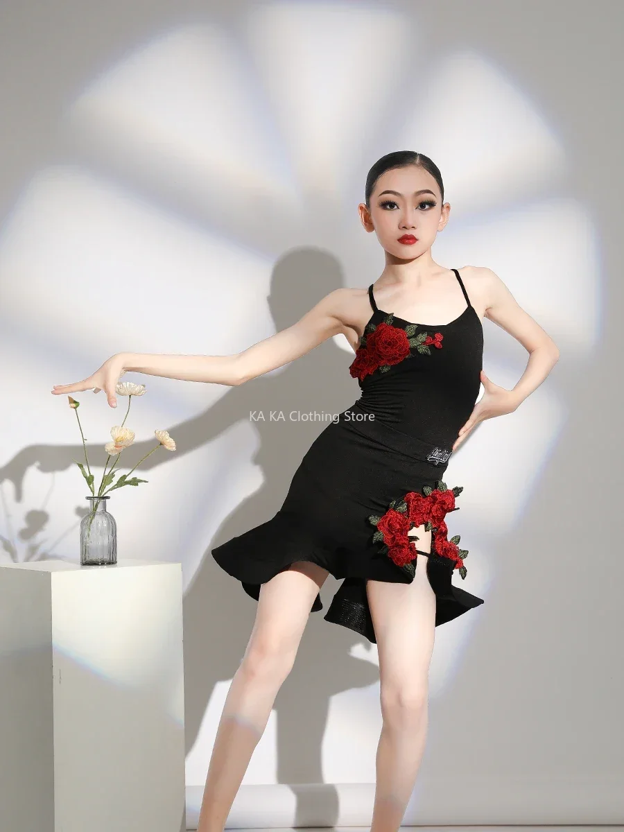Ruffle Latin Dance Wear menina para crianças, vestido de competição para meninas, salão de baile, salsa, tango, performance Cha Cha, saia de prática, samba