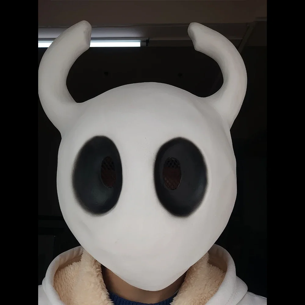 

Pure white latex hollow knight mask two cornered game mask Halloween role-playing costume props