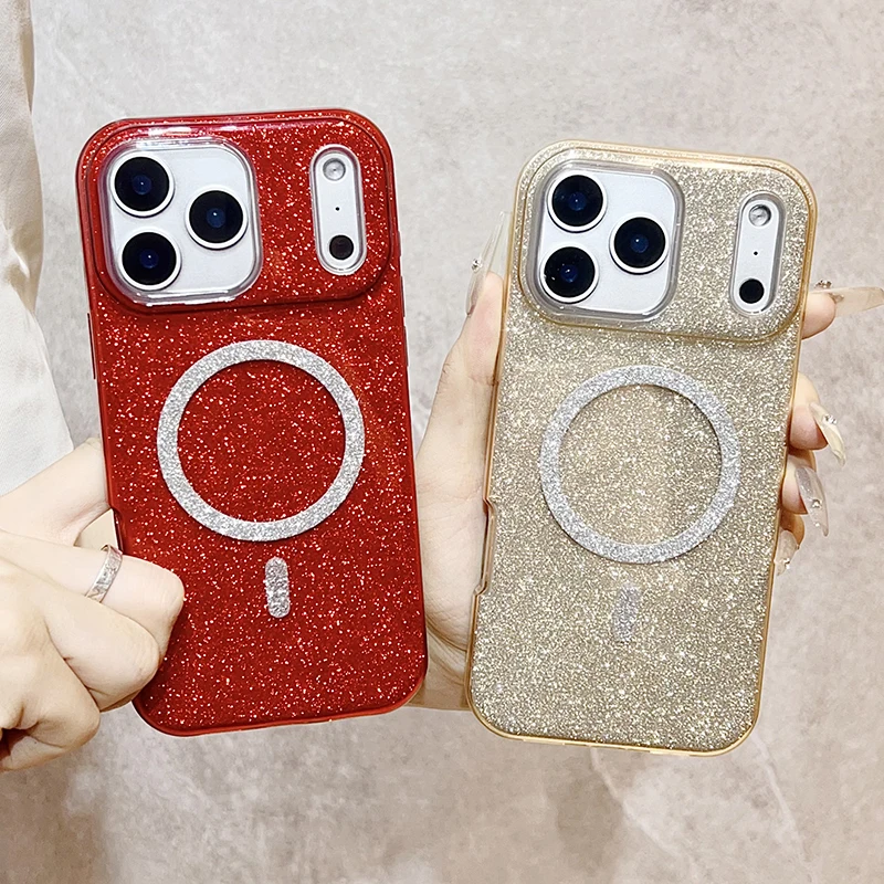 

Luxury Trendy Bling Glitter MagSafe Phone Case For iPhone Air 11 12 13 14 15 16e 16 17 Pro Max Magnetic Wireless Charging Cover