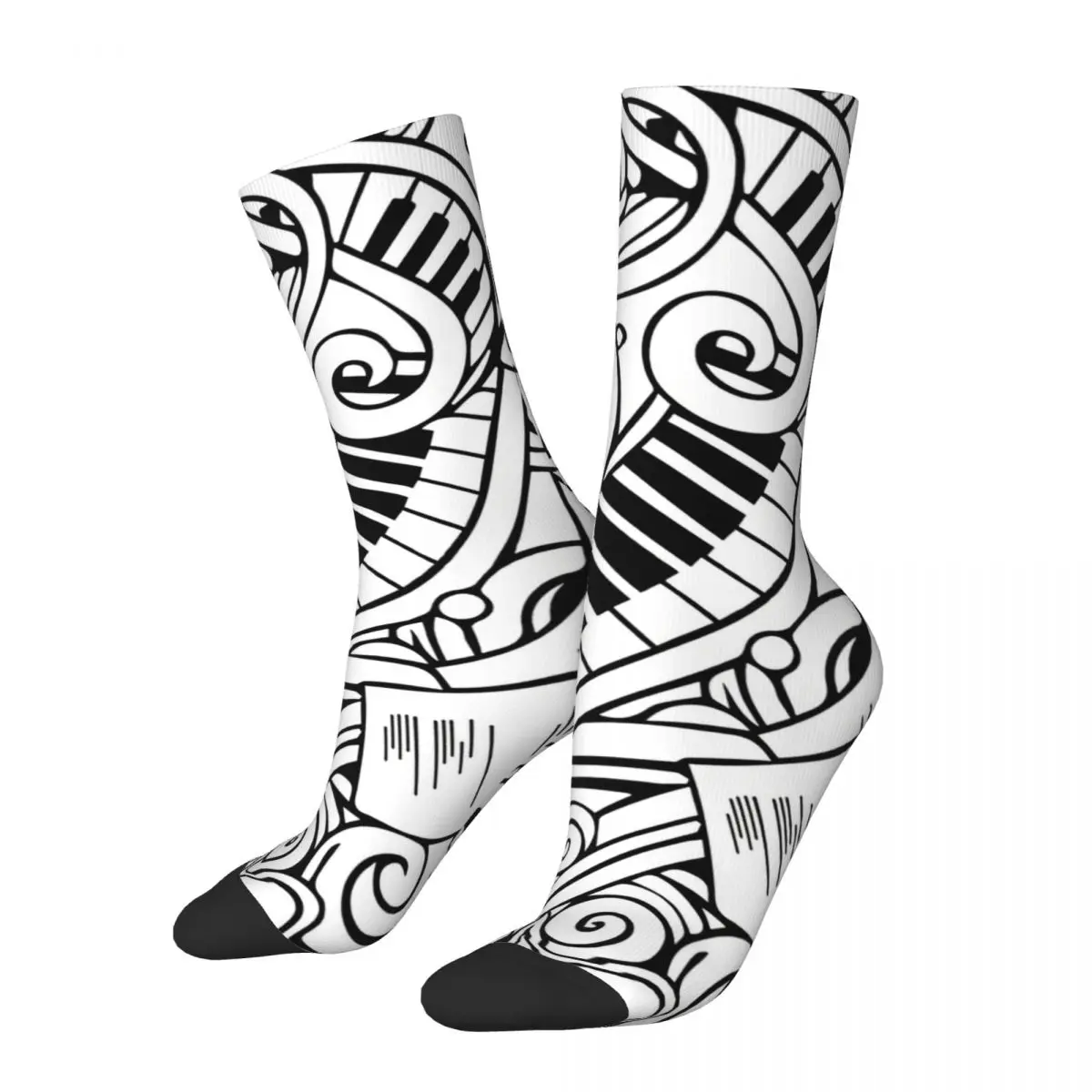 Funny Crazy Sock for Men Musical Doodle Socks Hip Hop Harajuku Music Notes Happy Pattern Printed Boys Crew Sock Casual Gift