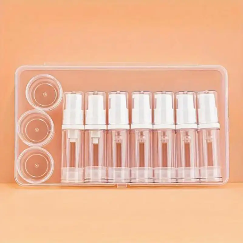 1 ensemble 5-10ML clair vide rechargeable pompe à vide sans air crème Lotion et Spray Portable bouteille ensemble échantillon emballage pour articles de toilette