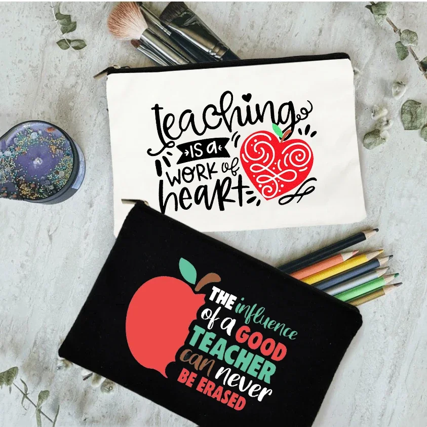 

Teaching Is A Work of Heart Print Makeup Bag Teacher Gift Pencil Cases School Stationery Supplies Storage Bags Travel Wash Pouch