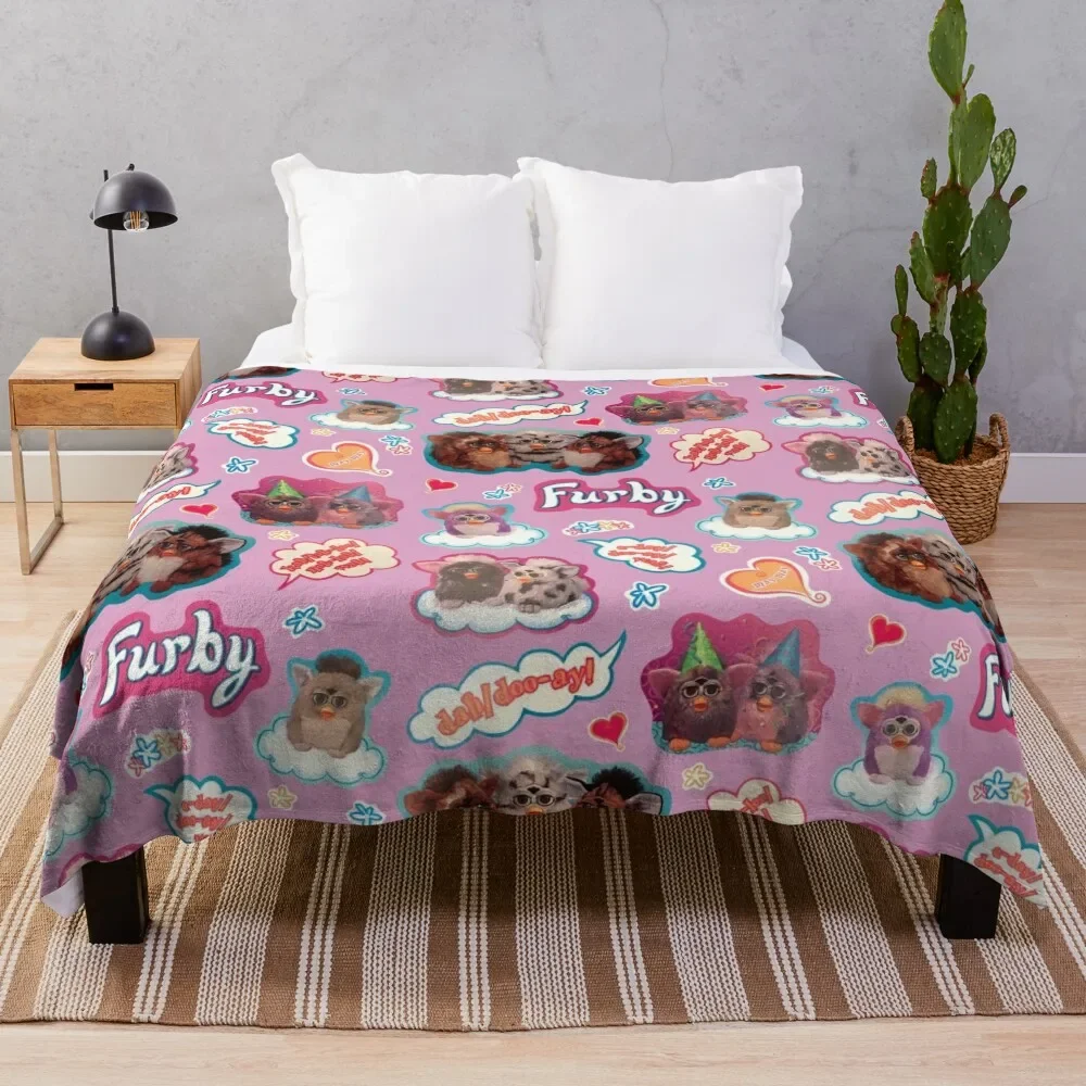 Authentic Vintage Y2K Furby Pack / Pattern Throw Blanket Soft Hairy Blankets