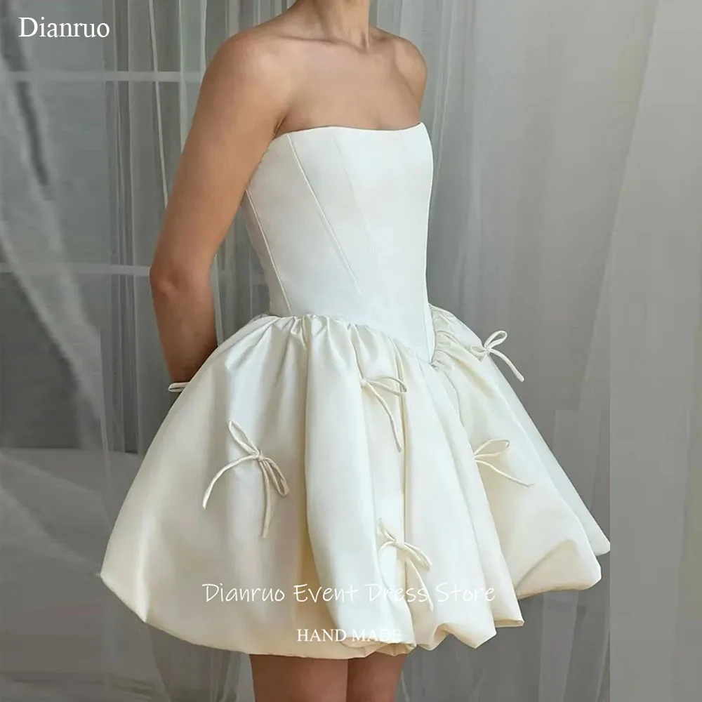 

Dianruo Bow Detailed Strapless Wedding Dress A Line Above Knee Prom Gowns Fluffy Girly Sleeveless Homecoming Dresses Customized