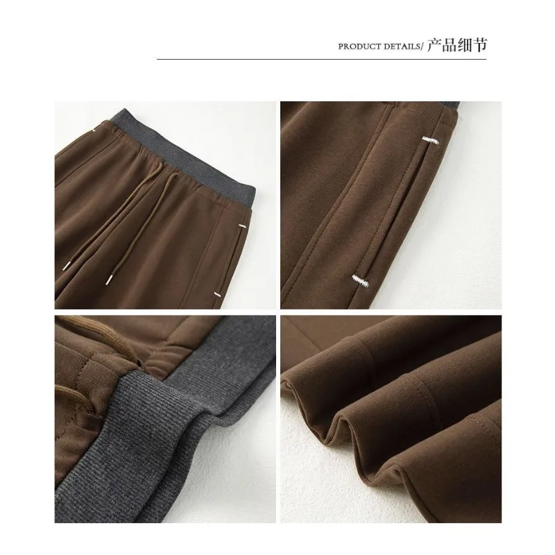 بنطال رياضي بحزام خصر مضلع أمريكي لخريف وشتاء 2025 سروال نسائي جديد عالي الخصر كسول غير رسمي واسع الساق