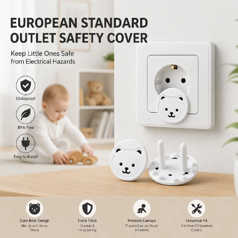 5/10pcs Thick Round Bear EU Outlet Cover Baby Kids Electric Shock Proof Plug Safety Protector