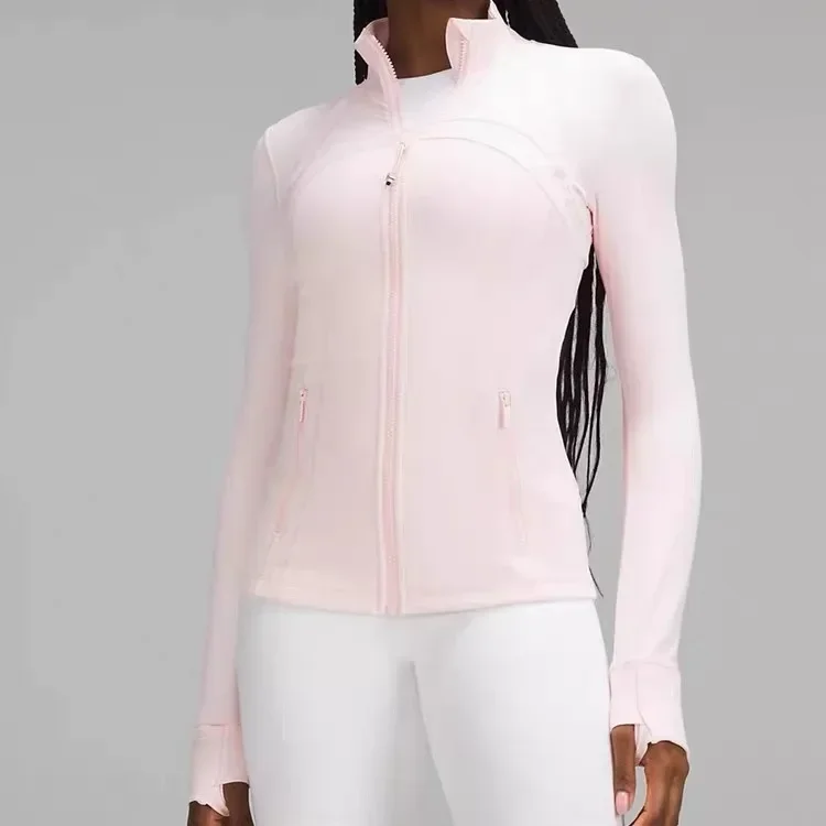 سترة نسائية للتدريب بسحاب بقصة ضيقة - سترة جري للياقة البدنية بأكمام طويلة للركض والرياضة