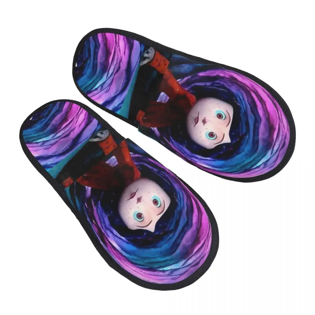 Custom Halloween Horror Movie Coraline Soft Memory Foam House Slippers Women Cozy Warm Anti-Skid Slipper