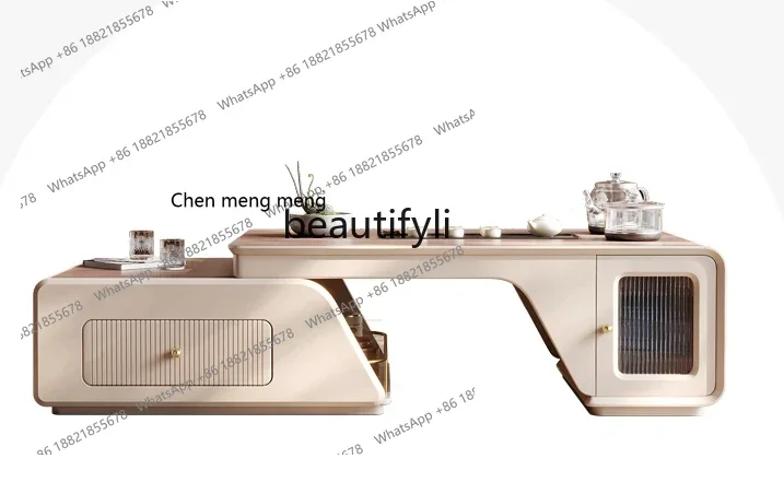 

P178 Italian minimalist living room small apartment retractable wood grain slate kung fu coffee table high-end tea table integra