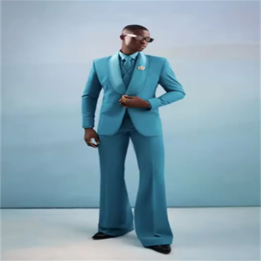 

Небесно-голубой мужской костюм, комплект из 2 предметов, хлопковый пиджак + брюки, брюки, свадебные смокинги по индивидуальному заказу, официальная офисная деловая куртка, пальто