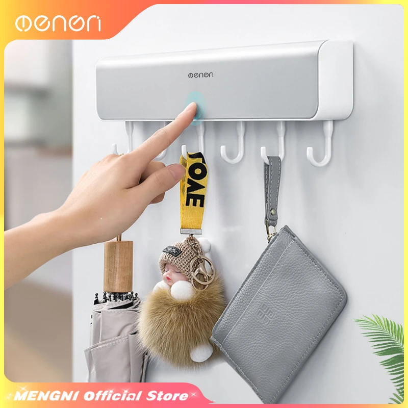 MENGNI Wall Mounted Storage Rack Storage Box with Hook for Bathroom Door Punch-Free Clothes Key Organizer Bathroom Accessories