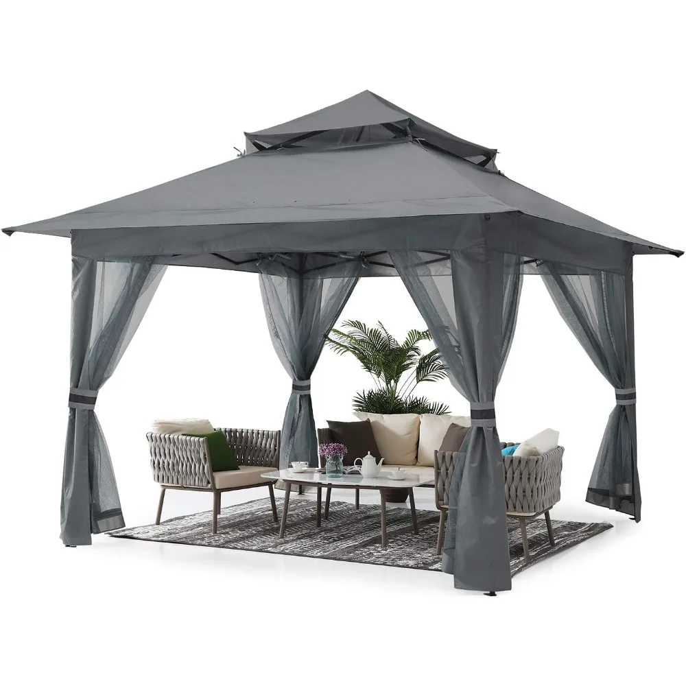 

Pop Up Gazebo 13x13 - Outdoor Canopy Tent with Mosquito Netting for Patio Garden Backyard (Gray)