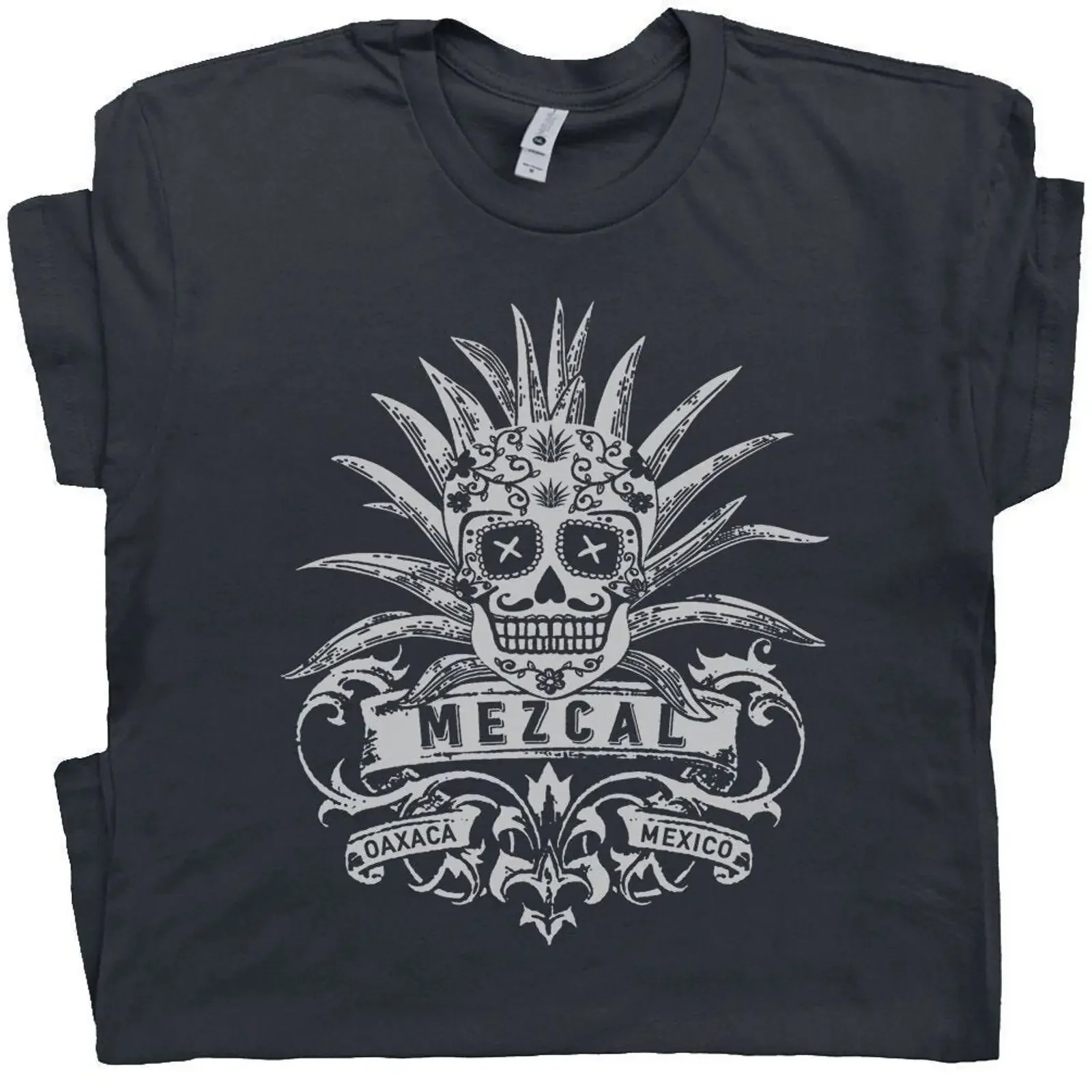 Camiseta Vintage de Mezcal Oaxaca México con Calavera de Azúcar, Temática Mexicana del Día de los Muertos, Estilo Casual Lavado, Streetwear
