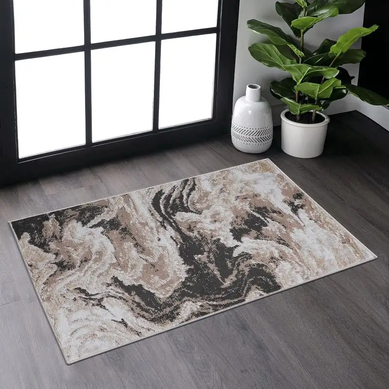 2x3 ft Brown Abstract Non-Shedding Area Rug for Living Room, Bedroom, Dining, Home Office - Stylish & Stain Resistant Design