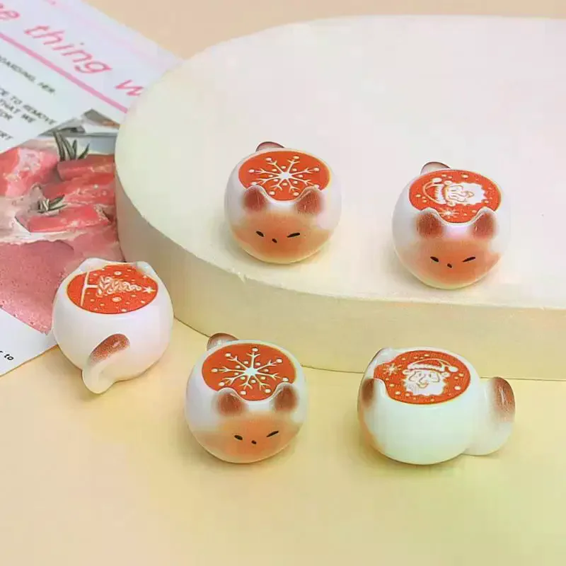 5/10pcs Resin Cat Shaped Coffee Non Porous Beads Latte Mini Figurines Home Desktop Christmas Ornaments