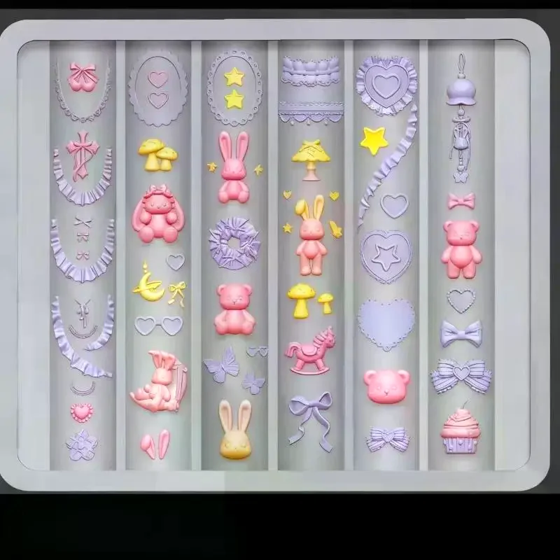 /JCS/High Transparent Silicone Nail Art Mold Cartoon Lace Rabbit Cute Small Flower Nail Art DIY 3D Decoration Mold 1Pcs