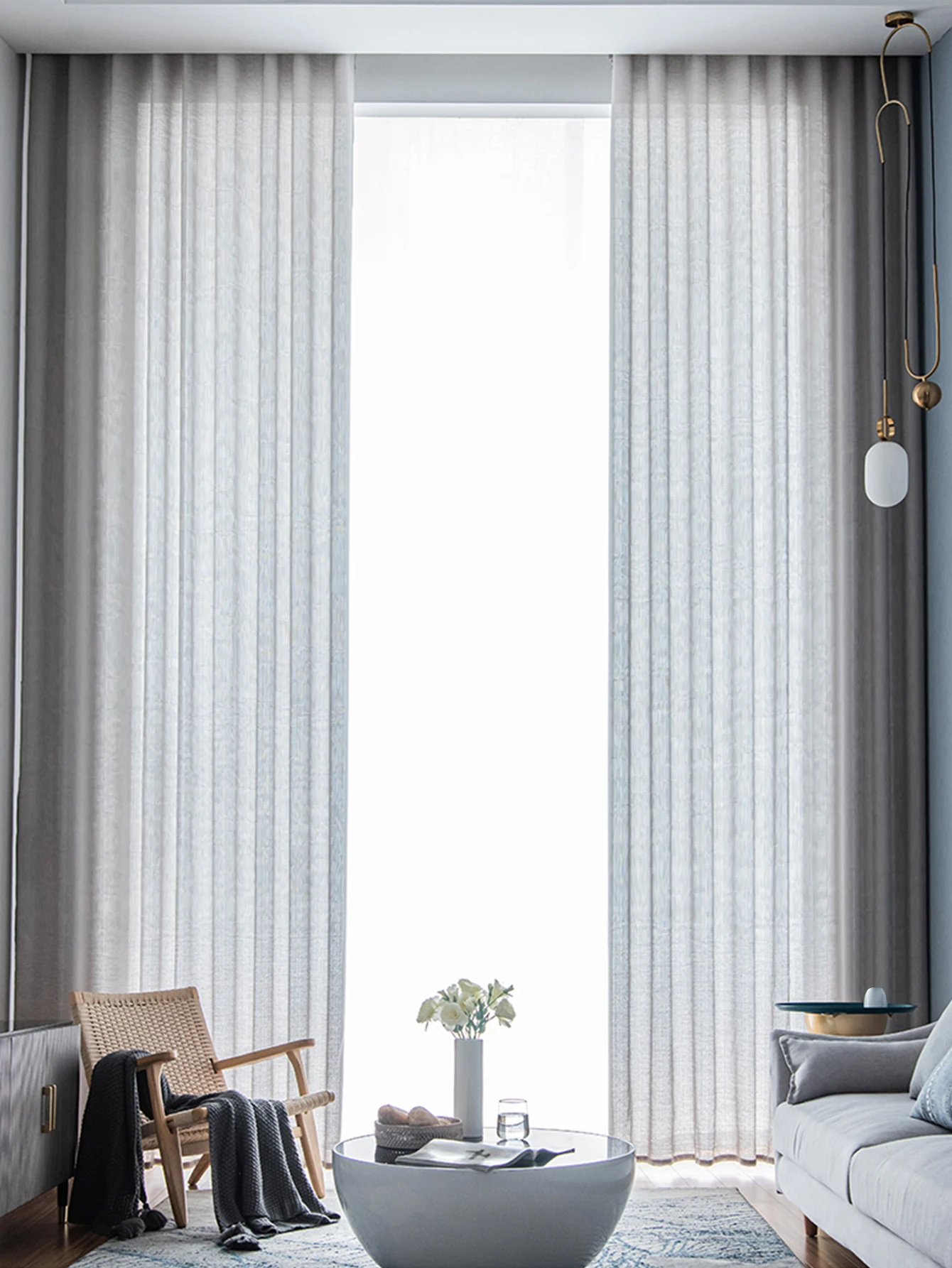 Thickened chiffon curtains, transparent but not transparent, balcony, living room, semi blackout window curtains