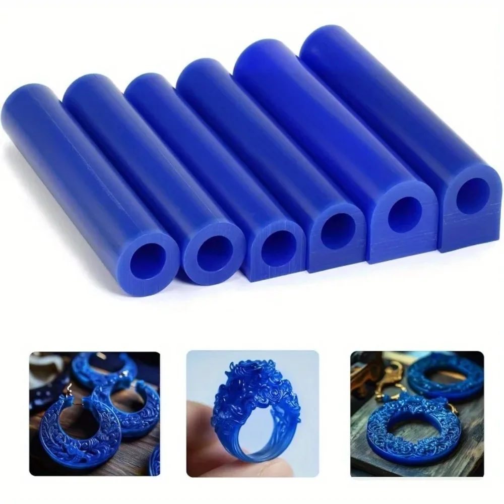 6Pcs Blue Hollow Ring Wax Tubes, Jewelry Casting Wax Blank for Wax Pattern Making, Carving Material for DIY Rings and Crafts