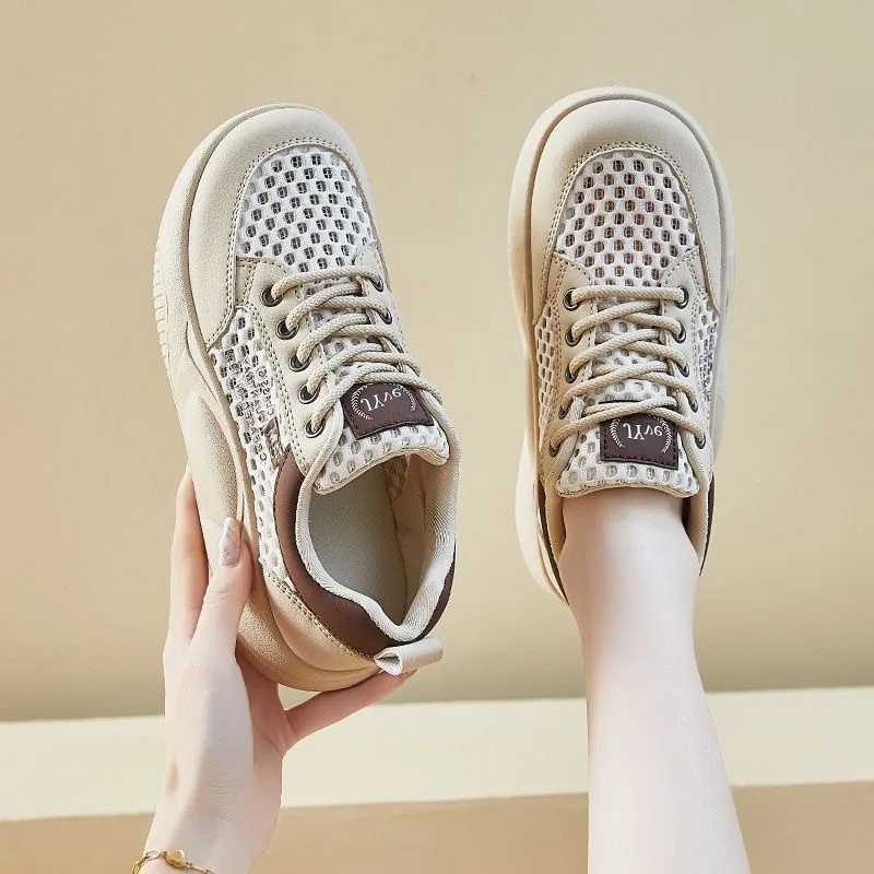 

Women's Shoes Hollow-out White Sneakers Korean Version Mesh Breathable Height-increasing Casual Shoes Skate Shoes