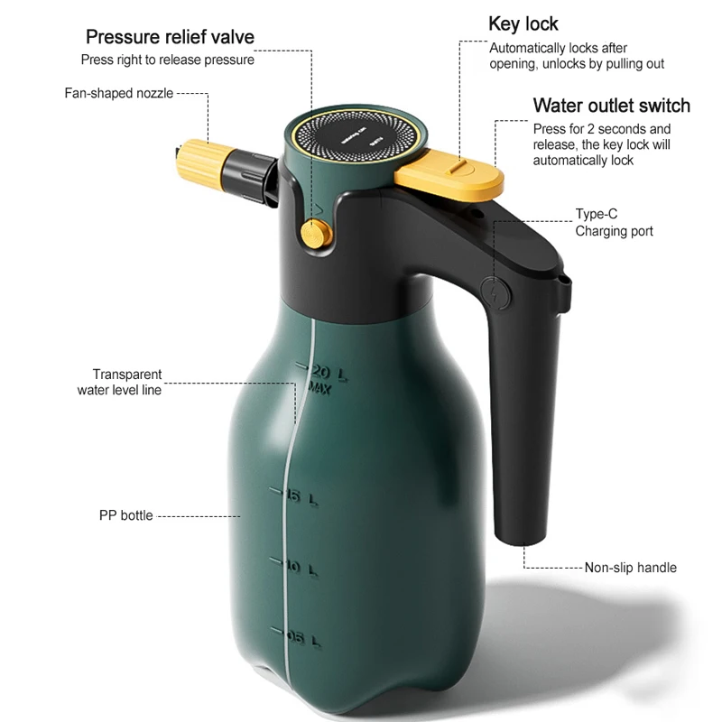 Upgraded 2L Electric Foam Spray Bottle 60° Adjustable High Pressure Car Wash Cannon for Vehicle/Home/Garden Cleaning Sprayer image 6