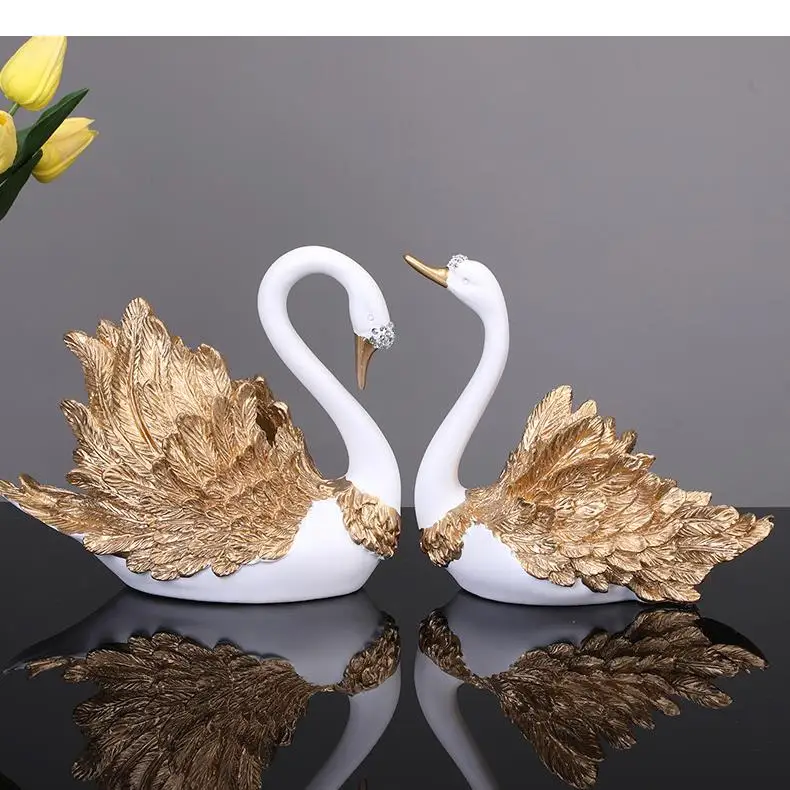 

Golden/silver Swan Couple Statue 2pcs Resin Crafts Sculpture Desk Decoration Ornaments Wedding Anniversary Gifts Home Decor