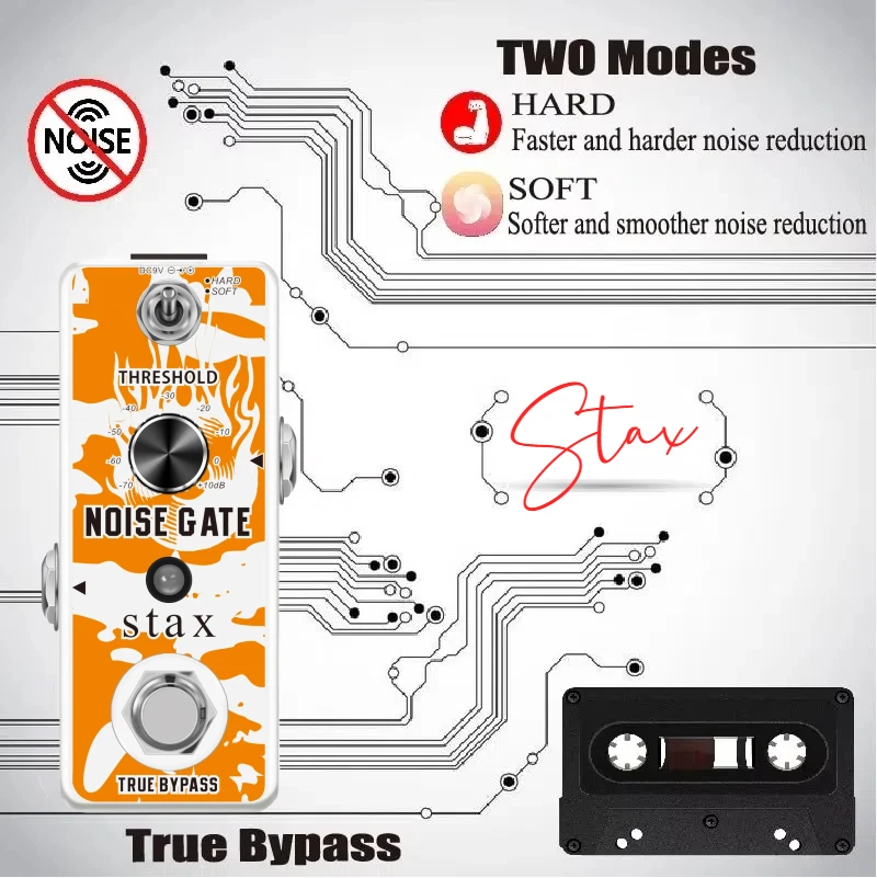 Stax Guitar Noise Gate Pedal Noise Reduction Effect Pedals for Electric Guitar Hard Soft 2 Modes Sub-Brand Rowin