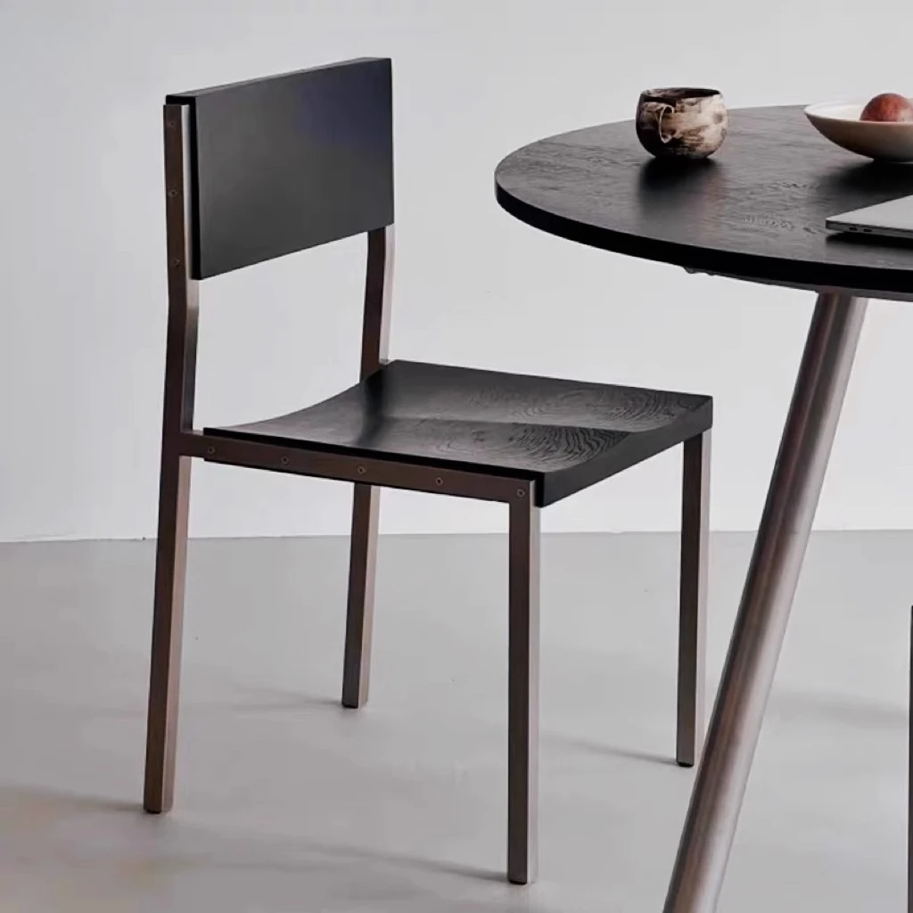 

Stainless Steel & Solid Wood Dining Chair Italian Luxury Bauhaus Design Nordic Minimalist Hotel Restaurant Chair Furniture