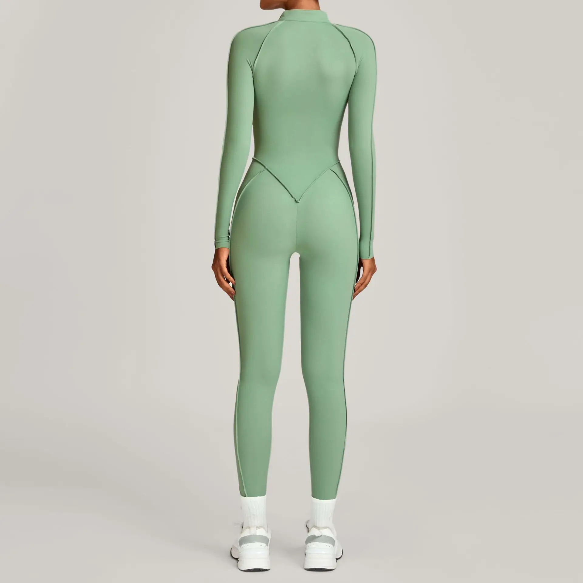 

Yoga Bodysuit Long Sleeved Women's Tracksuits Gym Half Zipper Stand up Collar Jumpsuits Sport High-intensity Fitness Tights Suit