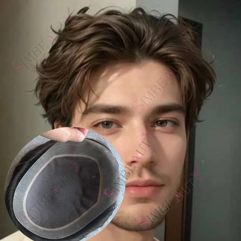 

Тонкий парик из натуральных черных волос для мужчин с облысением, дышащий, прочный, на моноленточной основе с полиуретановым покрытием, незаметный капиллярный протез для волос