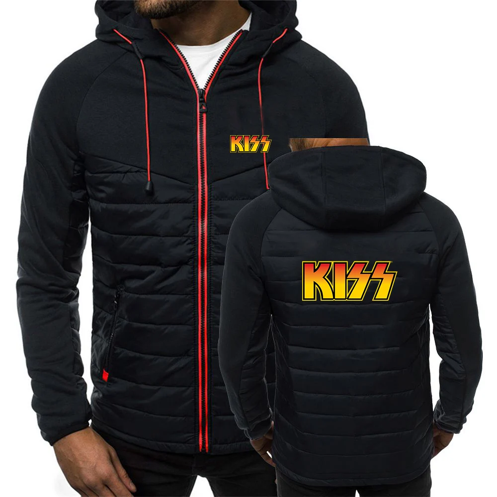 Rock Band Kiss 2024 Men's Autumn and Winter Harajuku Print Hooded Patchwork Seven-color Cotton-padded Jacket Warm Coats Clothes