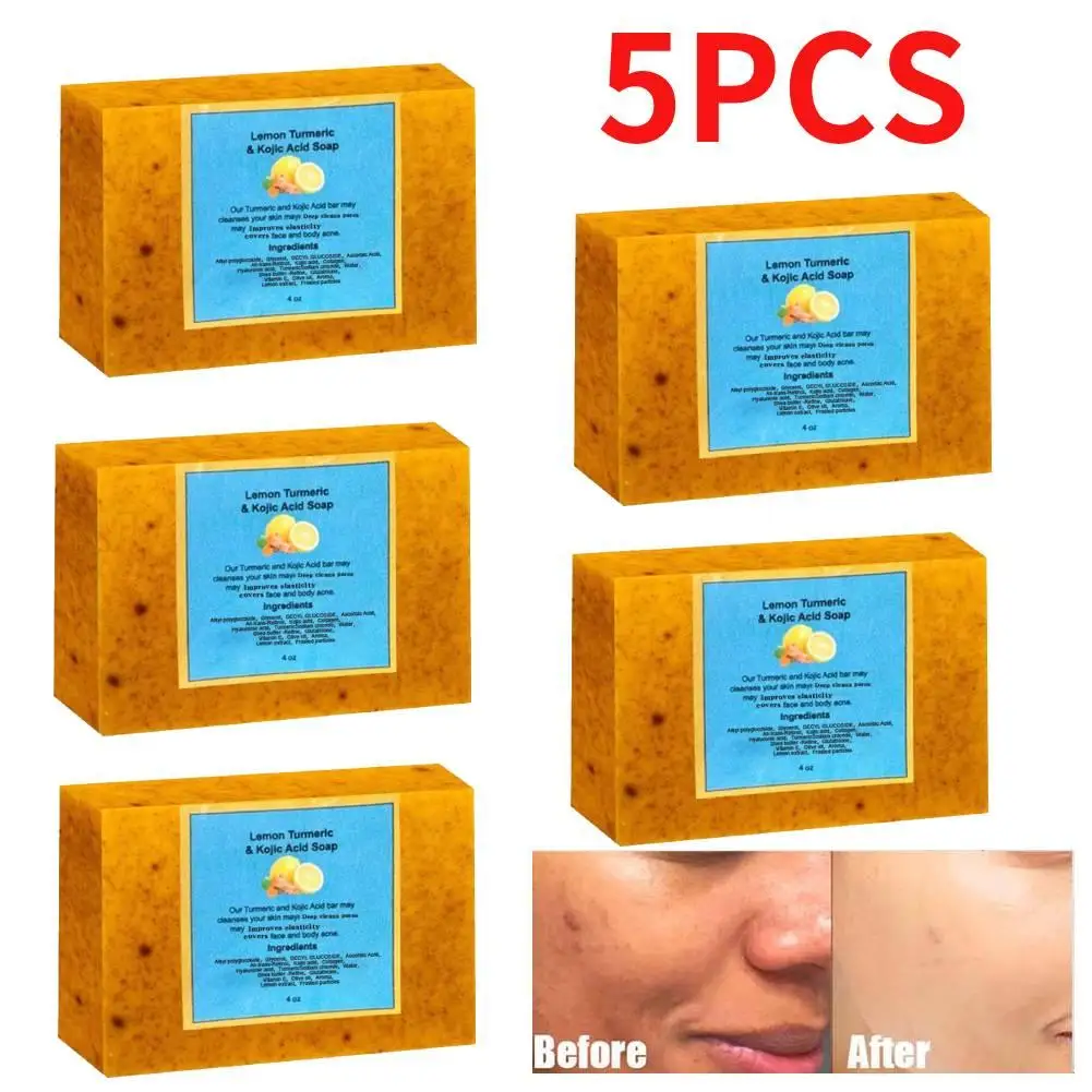 5pcs Turmeric Kojic Acid Glow Soap Dark Spot Acne Removal Even Skin Tone Mositen Smooth Skin Deep Cleansing Handmade Soap