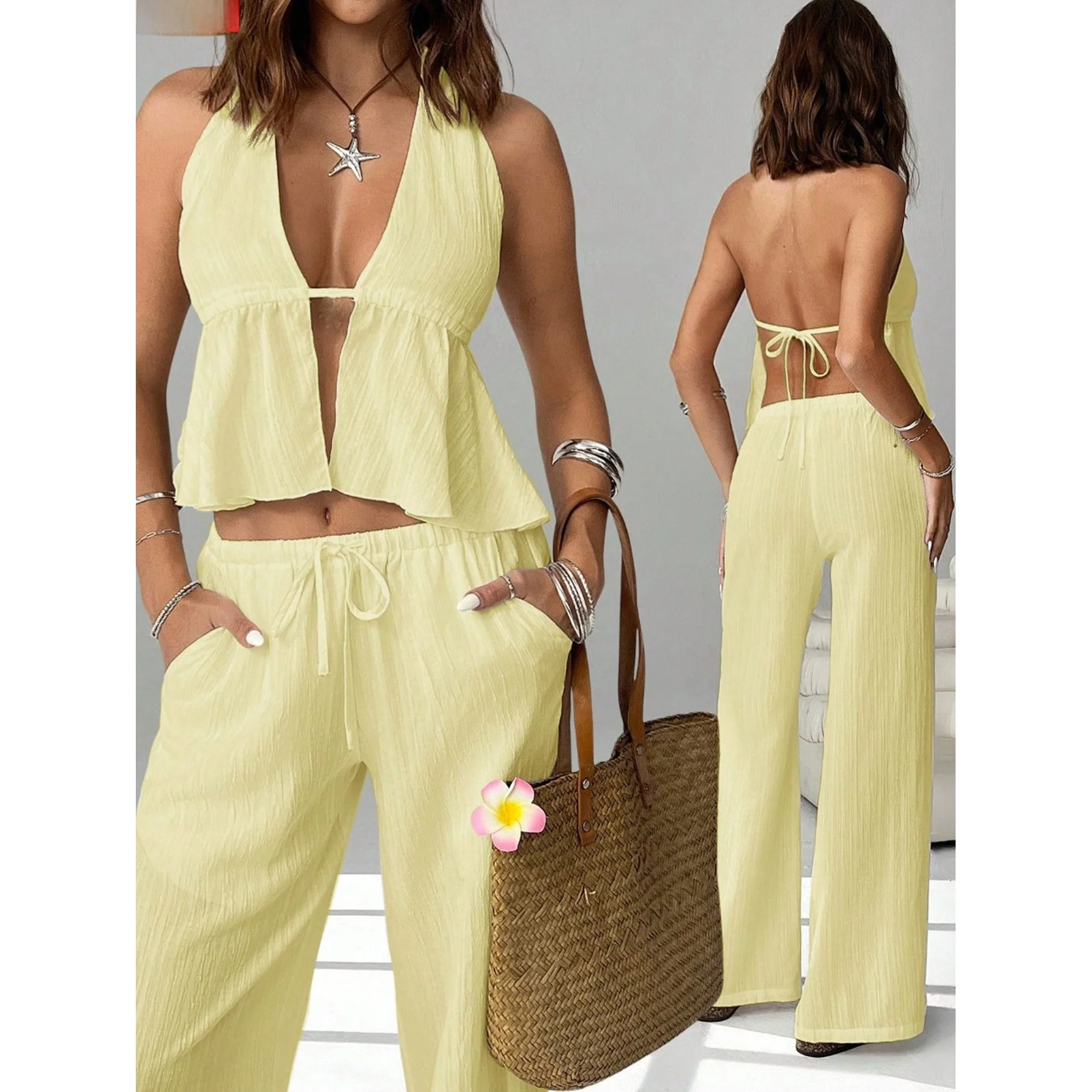 

Sexy Strapless Crop Top Women's Fashion Summer Tank Top Neck Hanging Belt Slim Fit Sleeveless Vest Cross-Border Style
